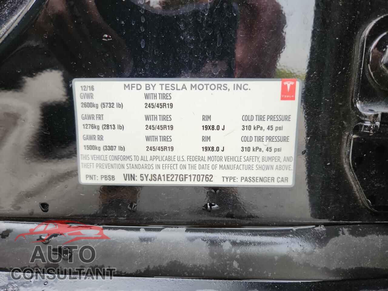 TESLA MODEL S 2016 - 5YJSA1E27GF170762