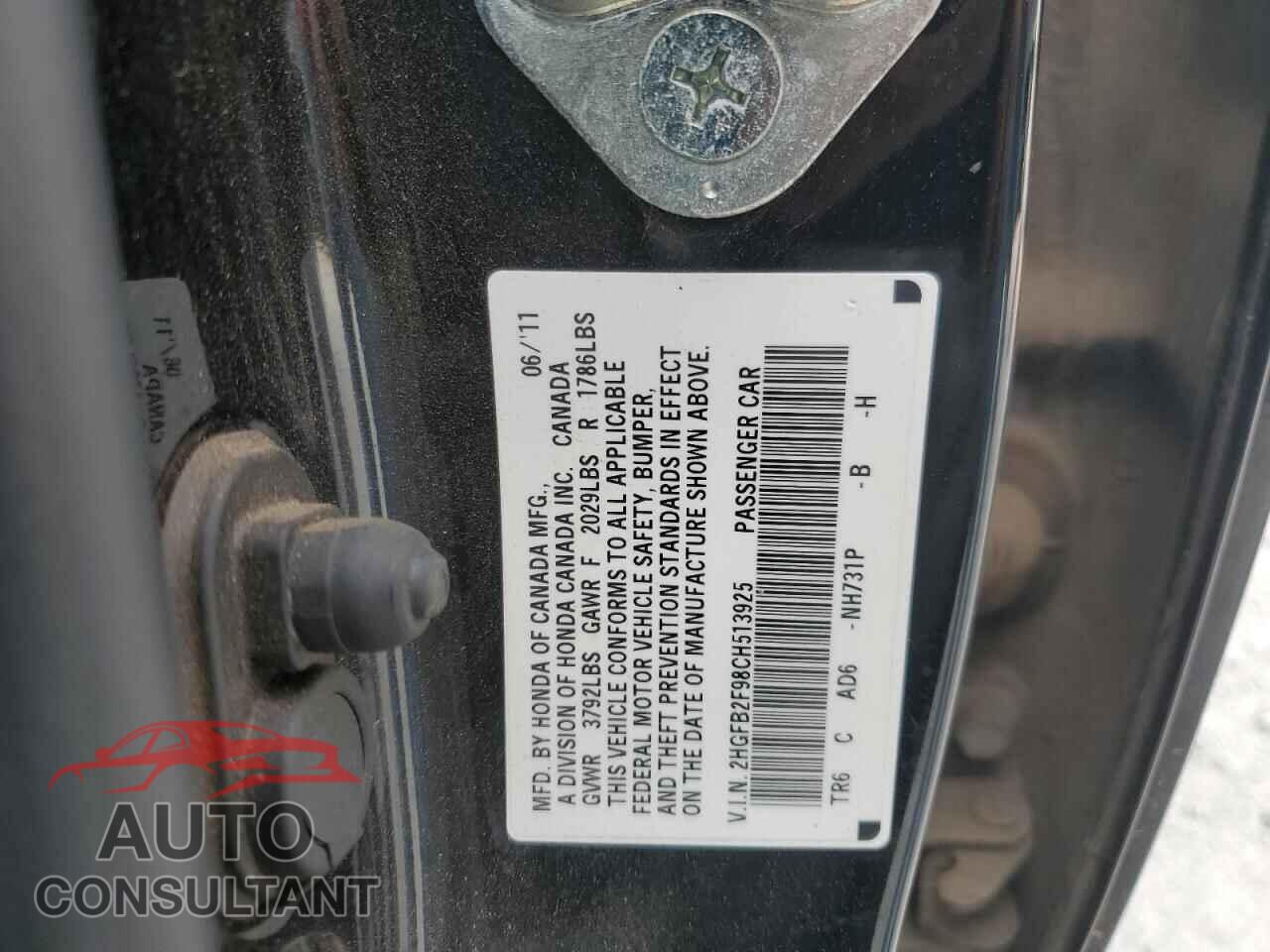 HONDA CIVIC 2012 - 2HGFB2F98CH513925