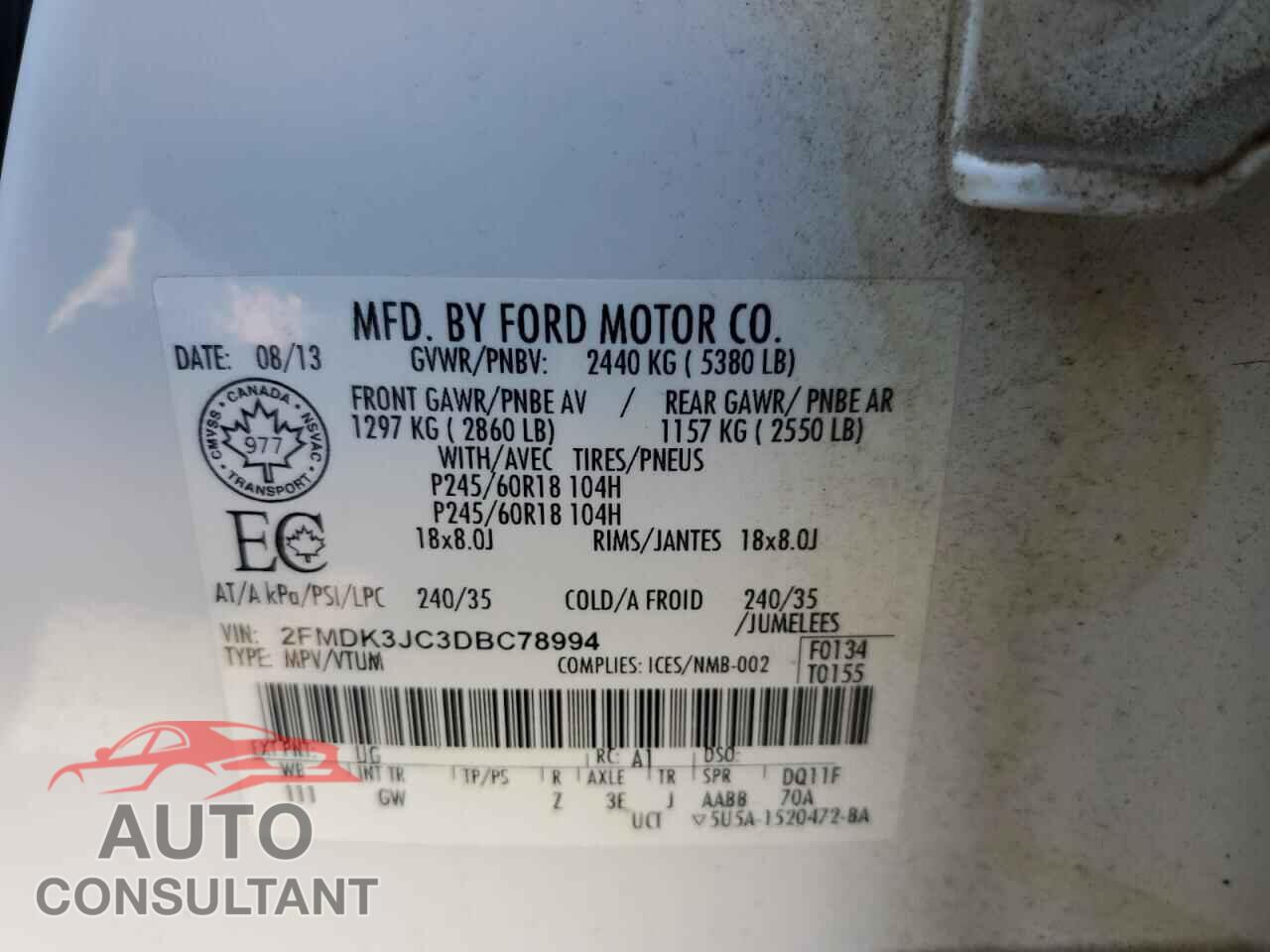 FORD EDGE 2013 - 2FMDK3JC3DBC78994