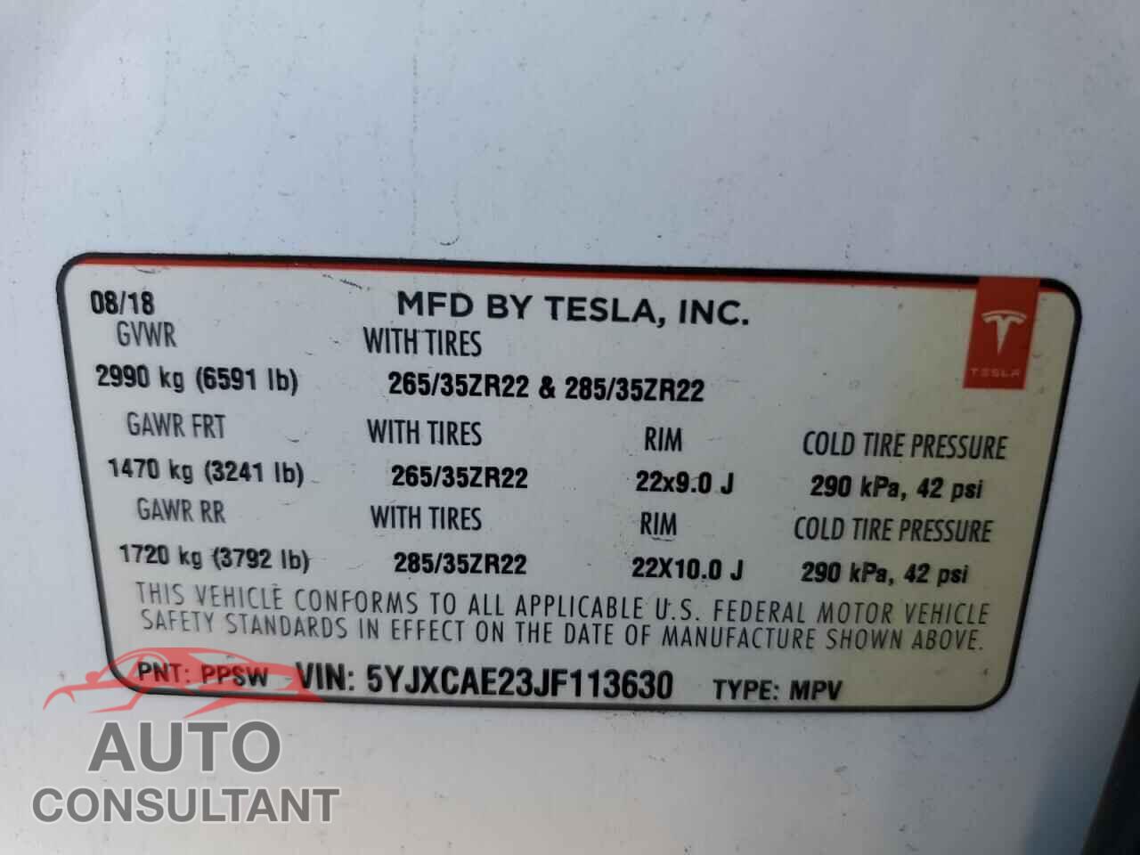 TESLA MODEL X 2018 - 5YJXCAE23JF113630