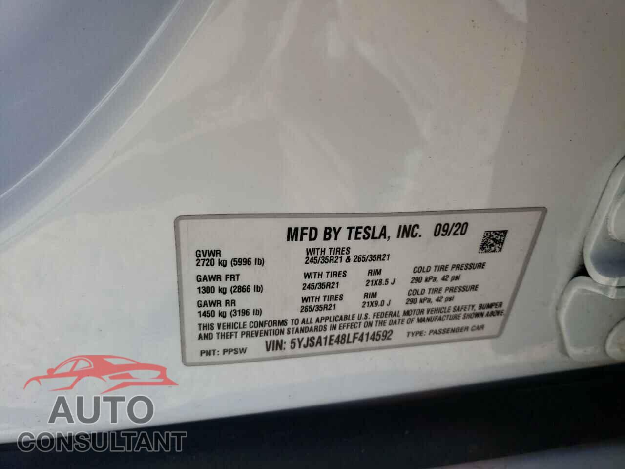 TESLA MODEL S 2020 - 5YJSA1E48LF414592