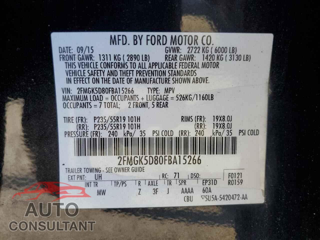 FORD FLEX 2015 - 2FMGK5D80FBA15266