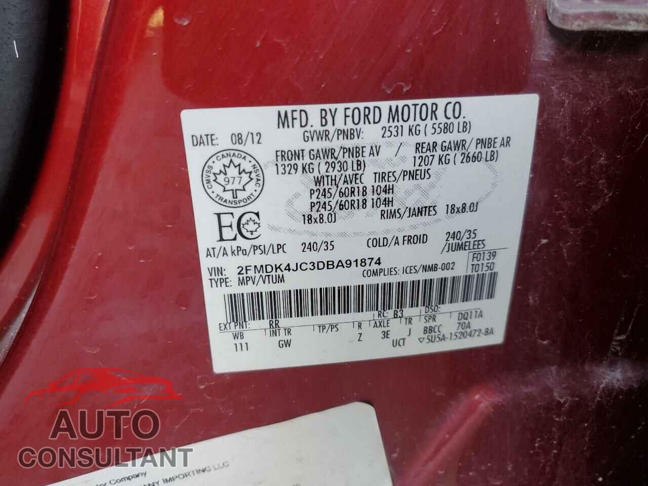 FORD EDGE 2013 - 2FMDK4JC3DBA91874