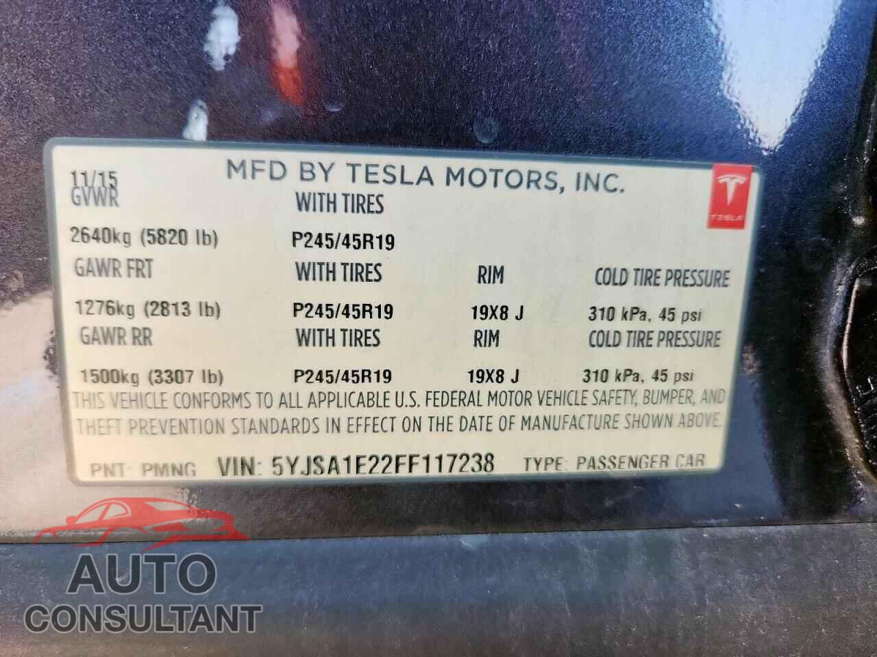 TESLA MODEL S 2015 - 5YJSA1E22FF117238