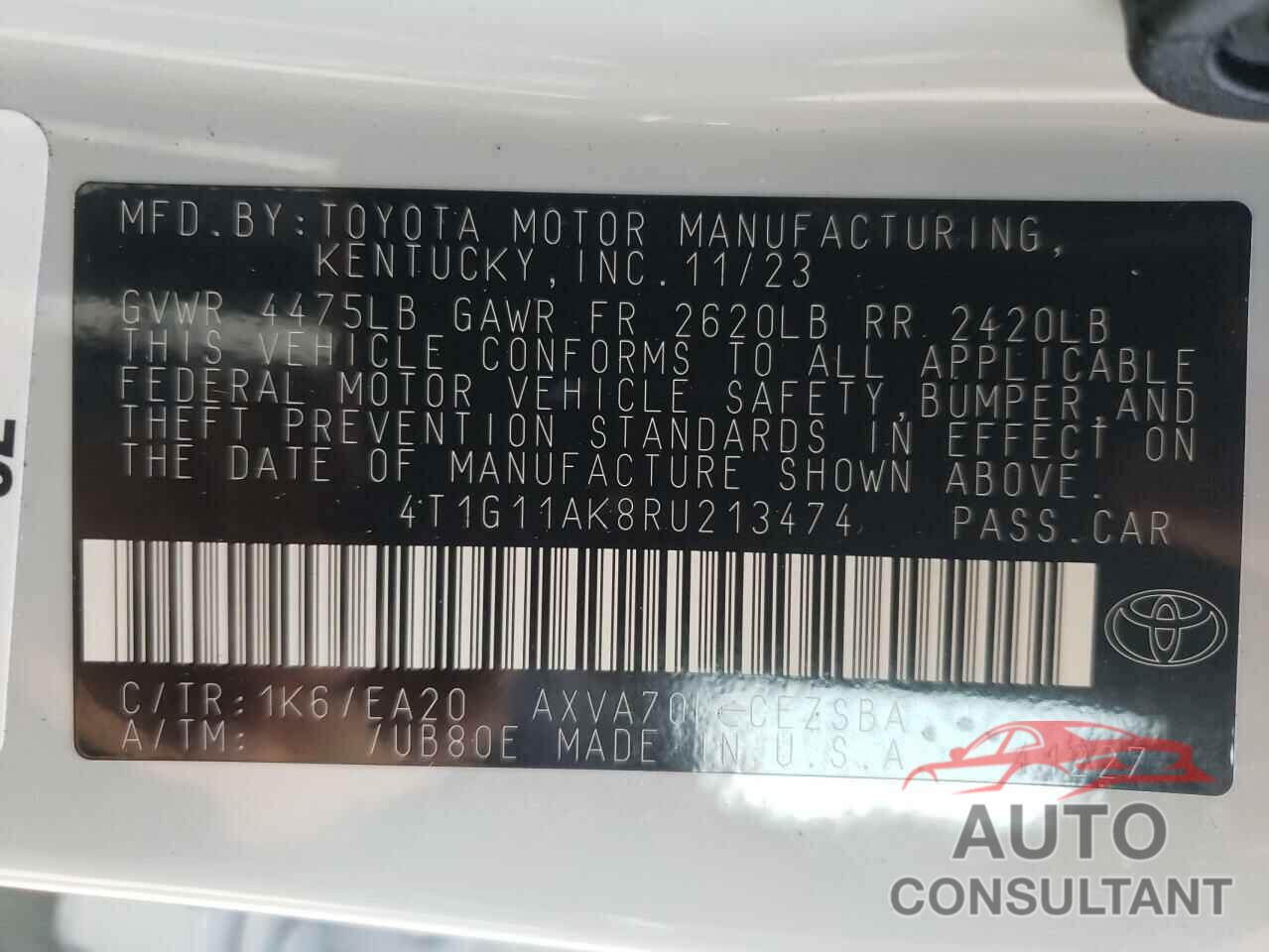 TOYOTA CAMRY 2024 - 4T1G11AK8RU213474