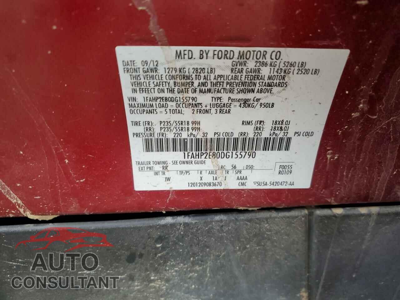 FORD TAURUS 2013 - 1FAHP2E80DG155790