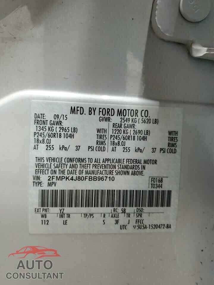 FORD EDGE 2015 - 2FMPK4J80FBB96710