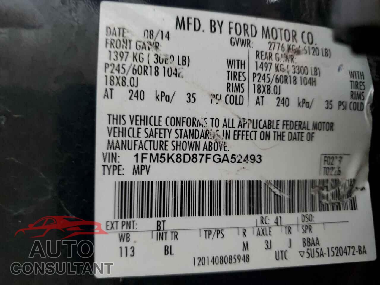 FORD EXPLORER 2015 - 1FM5K8D87FGA52493