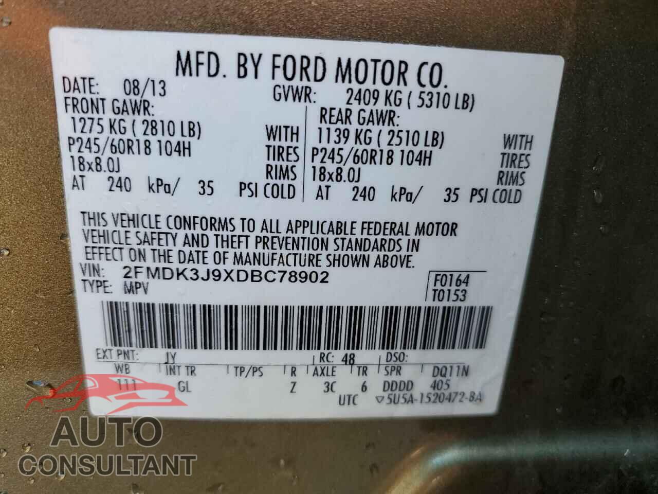 FORD EDGE 2013 - 2FMDK3J9XDBC78902