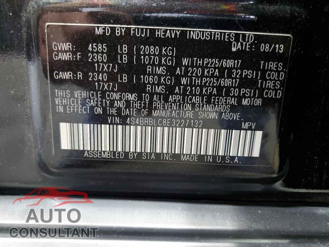 SUBARU OUTBACK 2014 - 4S4BRBLC8E3227132