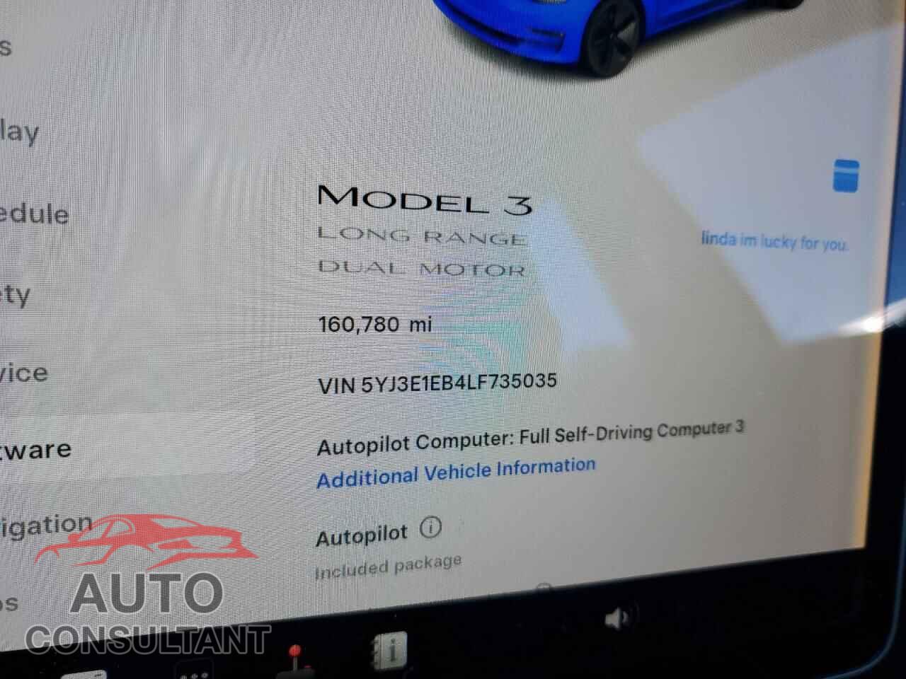 TESLA MODEL 3 2020 - 5YJ3E1EB4LF735035