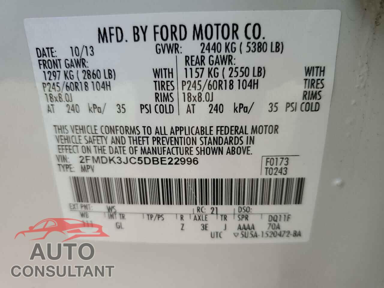 FORD EDGE 2013 - 2FMDK3JC5DBE22996