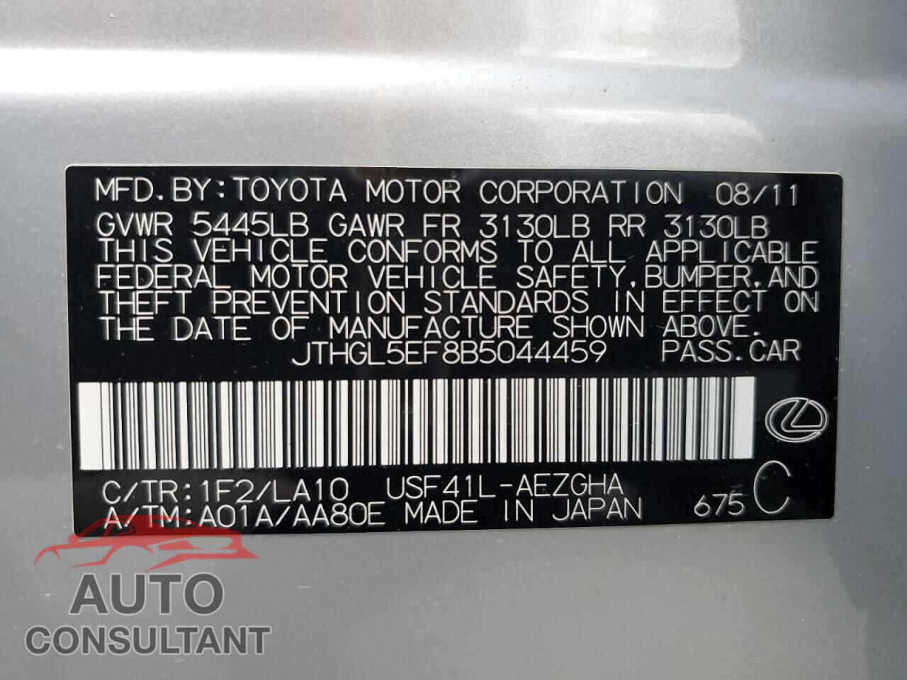 LEXUS LS460 2011 - JTHGL5EF8B5044459