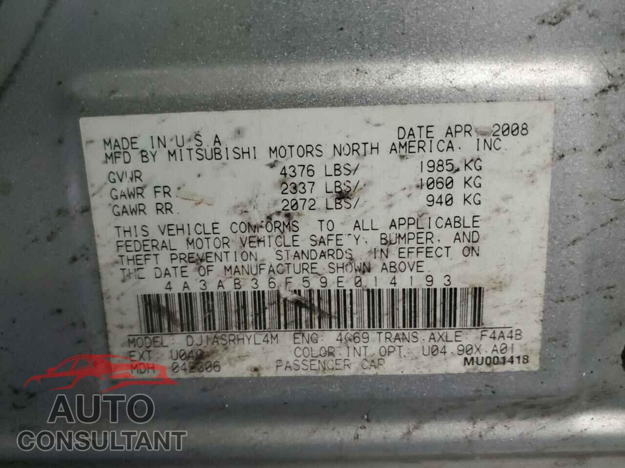 MITSUBISHI GALANT 2009 - 4A3AB36F59E014193