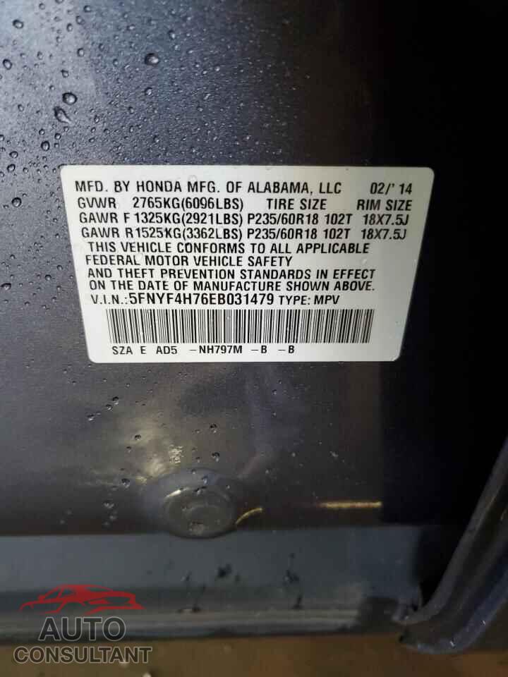 HONDA PILOT 2014 - 5FNYF4H76EB031479