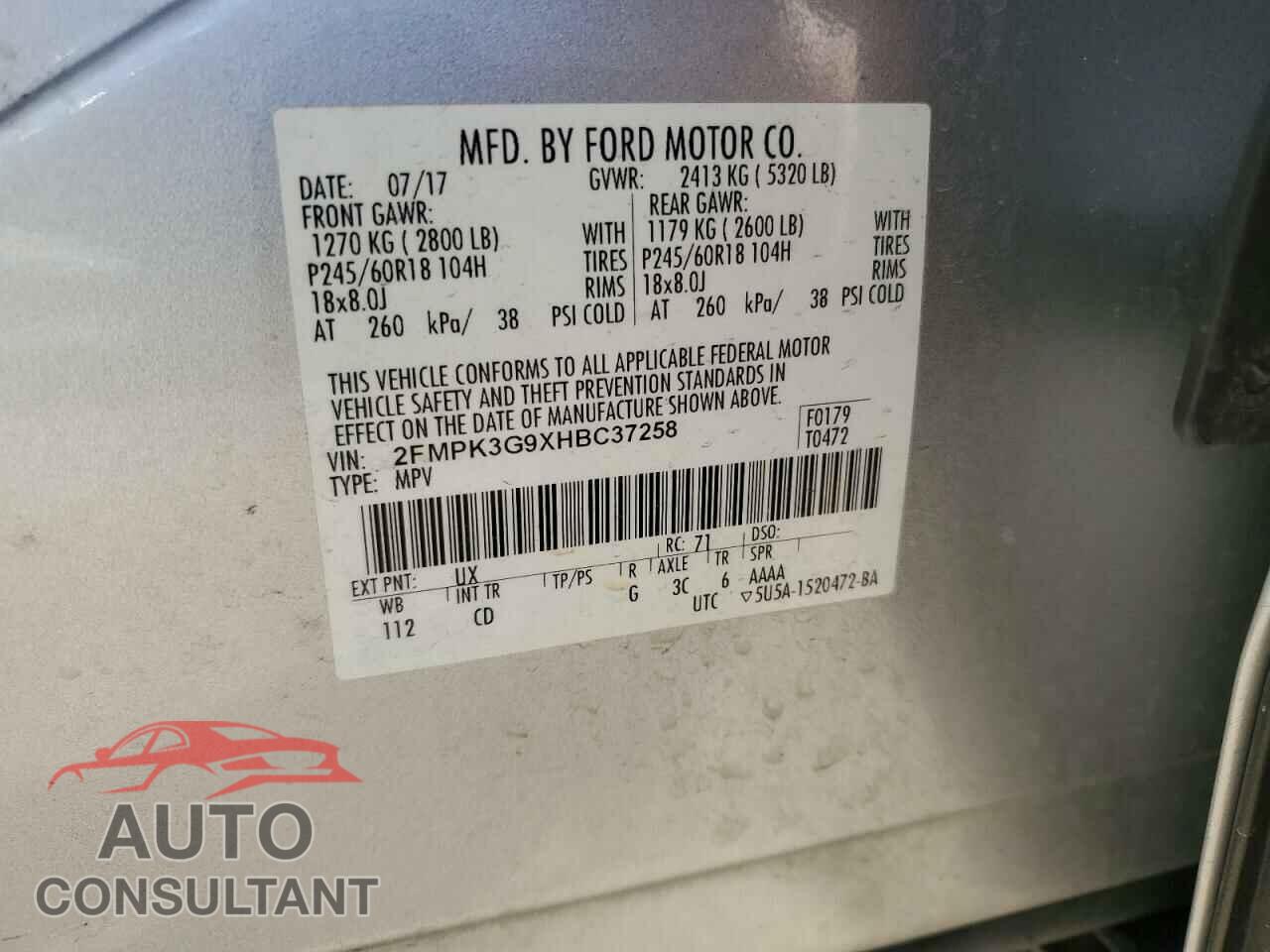 FORD EDGE 2017 - 2FMPK3G9XHBC37258