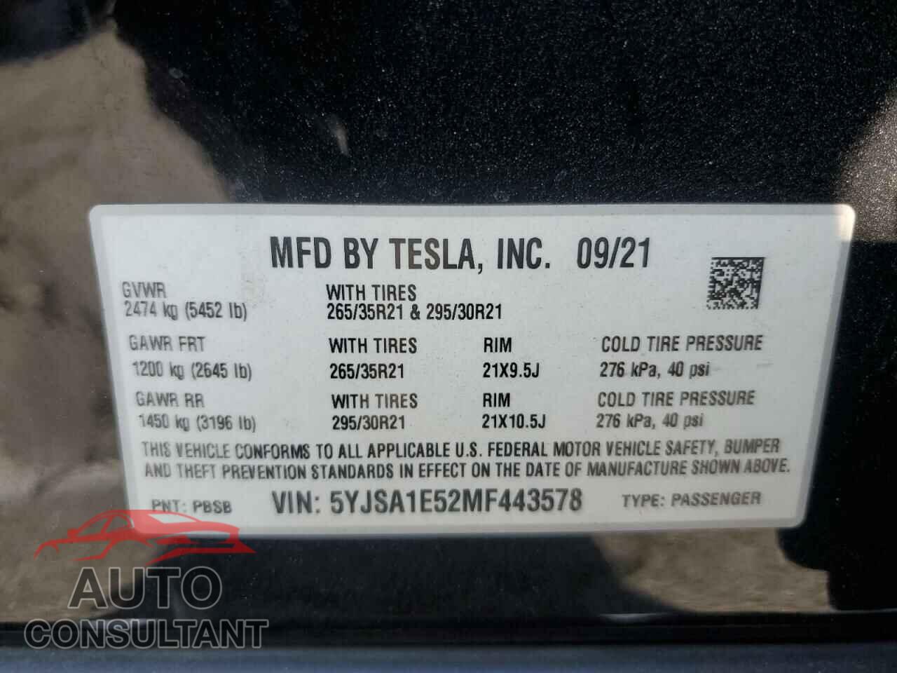 TESLA MODEL S 2021 - 5YJSA1E52MF443578