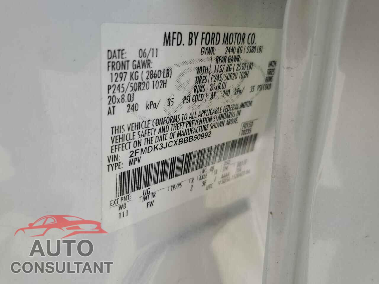 FORD EDGE 2011 - 2FMDK3JCXBBB50992