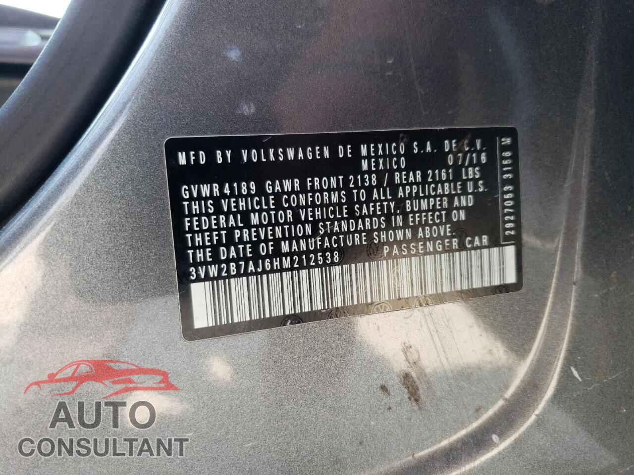 VOLKSWAGEN JETTA 2017 - 3VW2B7AJ6HM212538