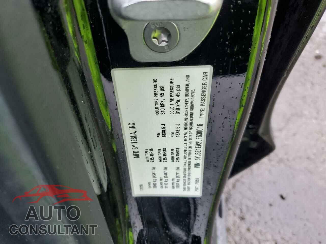 TESLA MODEL 3 2020 - 5YJ3E1EA2LF630016