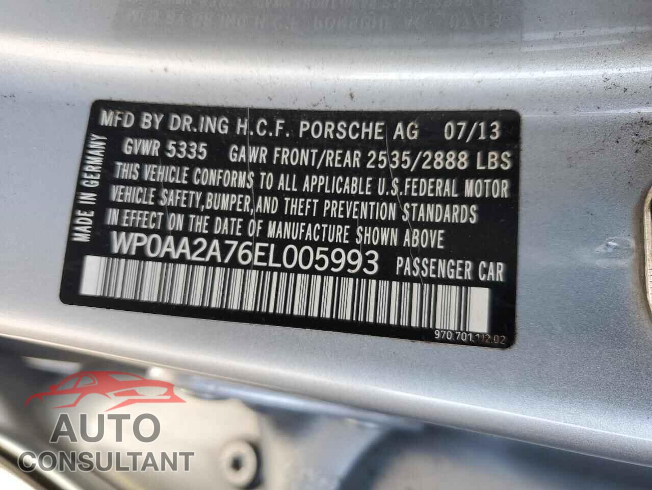 PORSCHE PANAMERA 2014 - WP0AA2A76EL005993