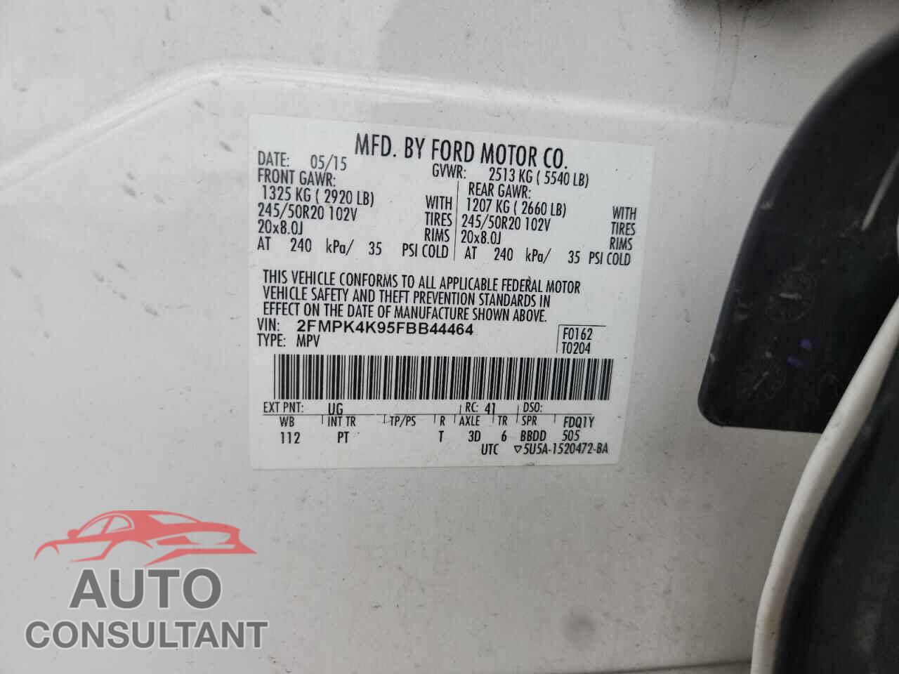 FORD EDGE 2015 - 2FMPK4K95FBB44464