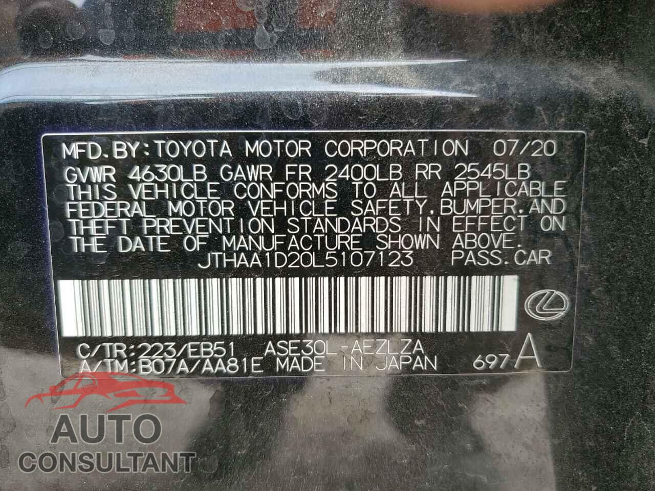 LEXUS IS 2020 - JTHAA1D20L5107123