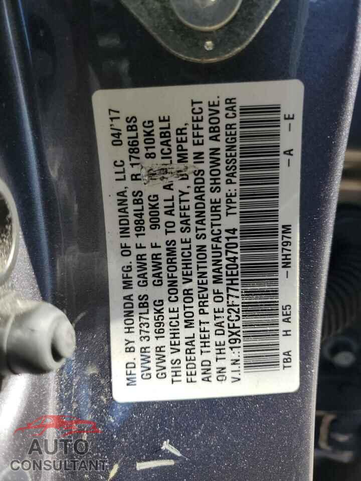 HONDA CIVIC 2017 - 19XFC2F77HE047014