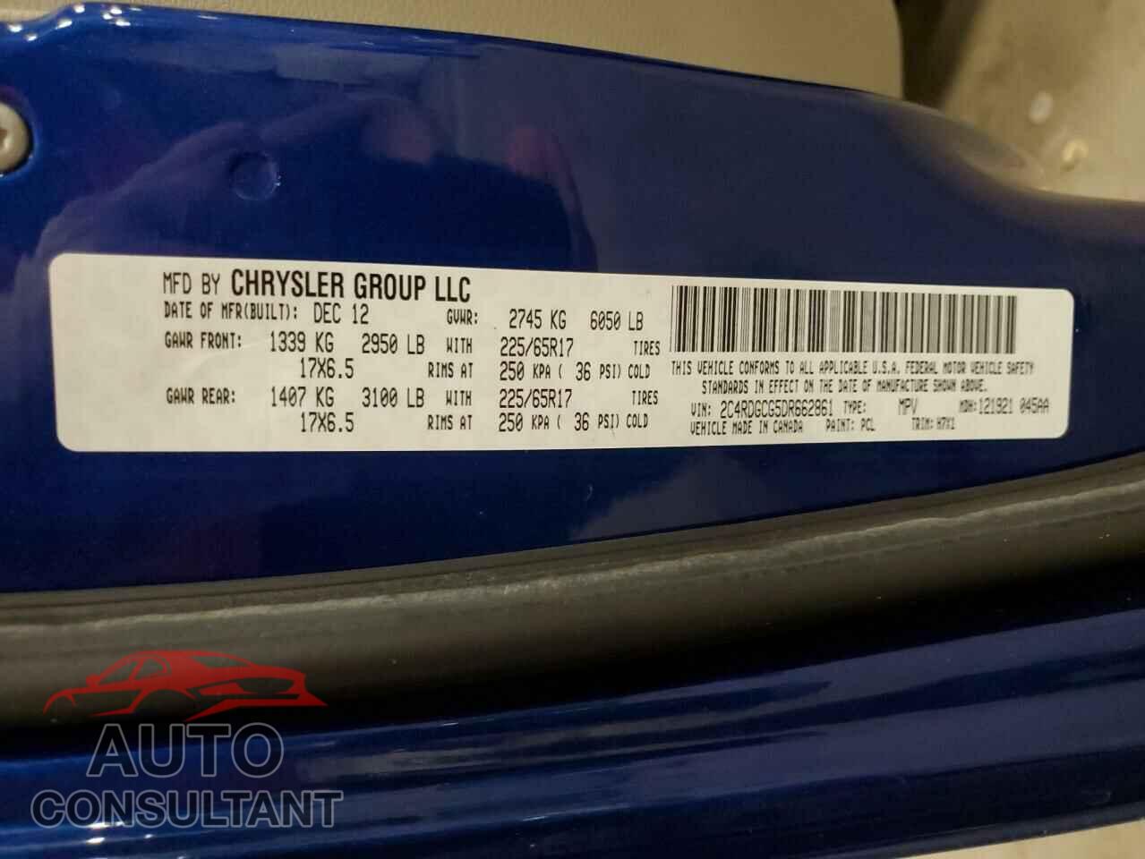 DODGE CARAVAN 2013 - 2C4RDGCG5DR662861