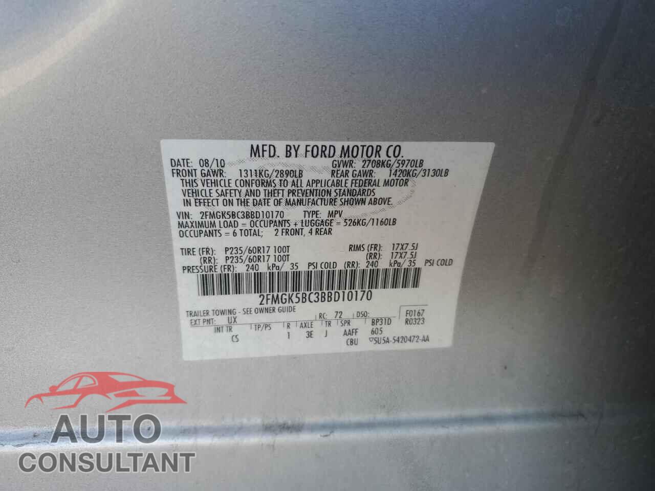 FORD FLEX 2011 - 2FMGK5BC3BBD10170
