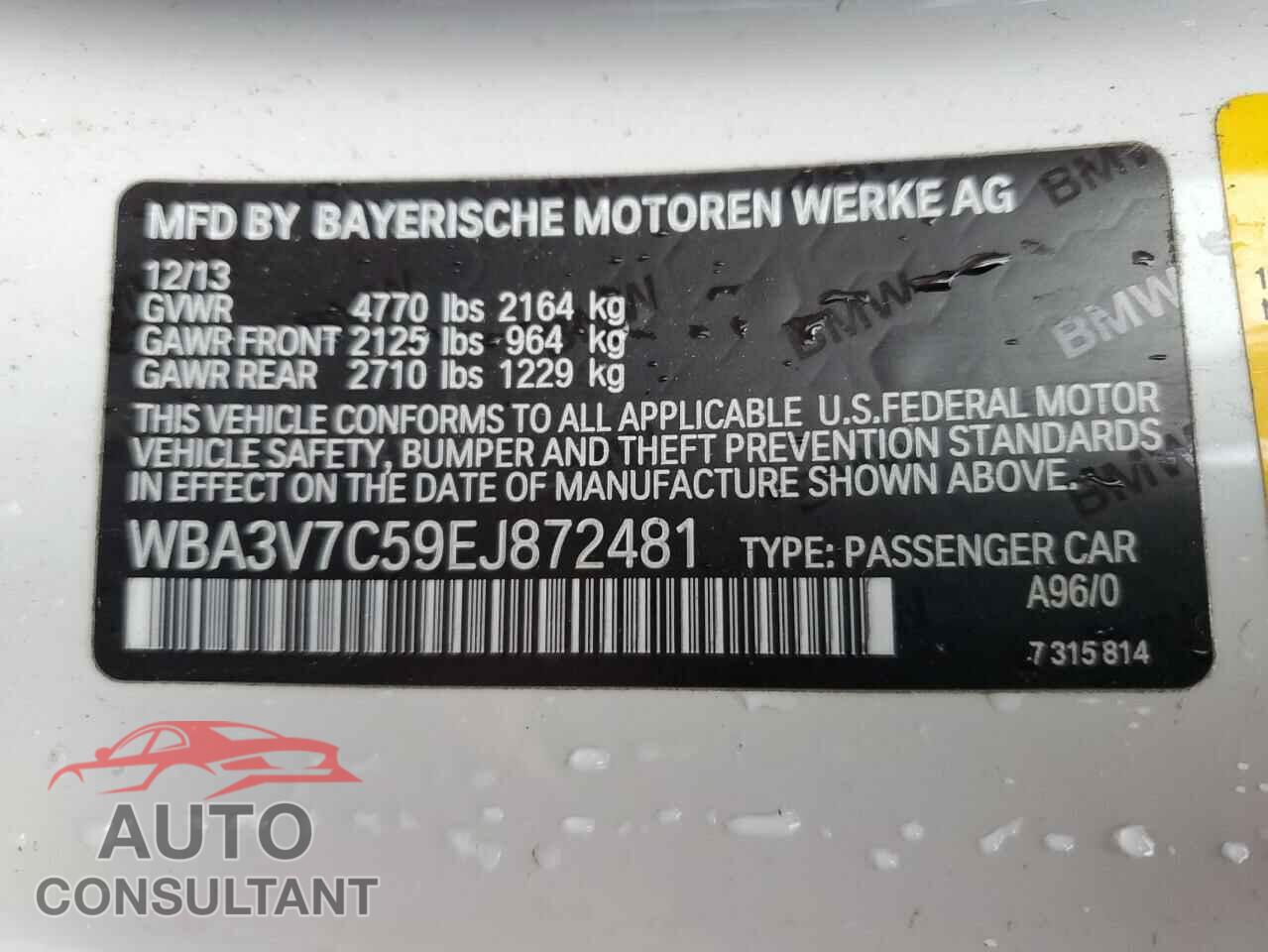 BMW 4 SERIES 2014 - WBA3V7C59EJ872481