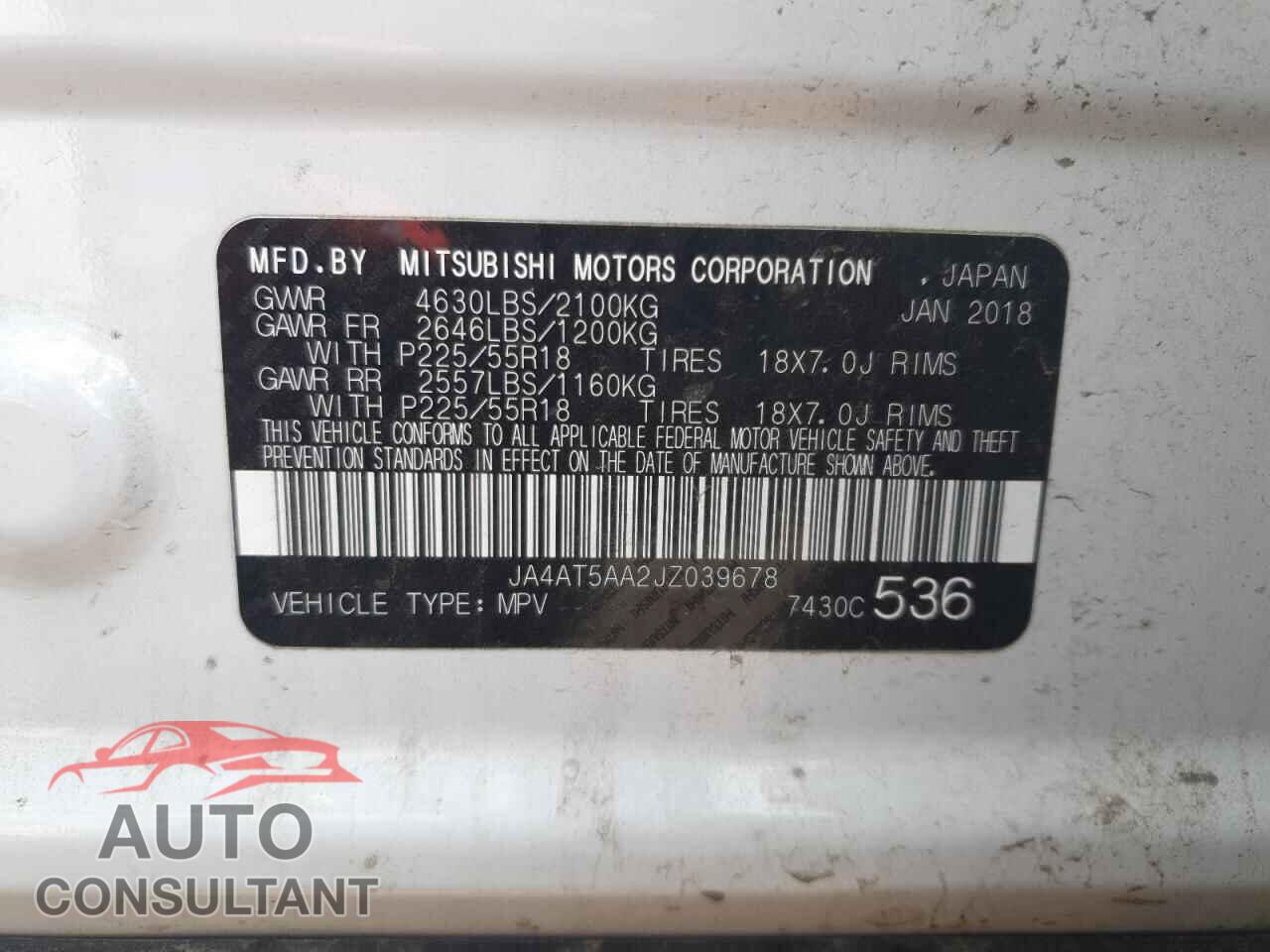 MITSUBISHI ECLIPSE 2018 - JA4AT5AA2JZ039678