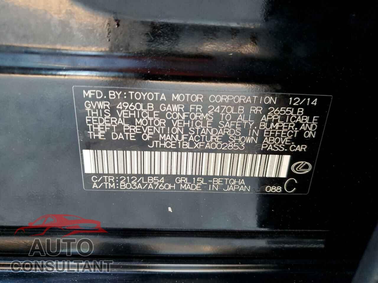 LEXUS GS350 2015 - JTHCE1BLXFA002853