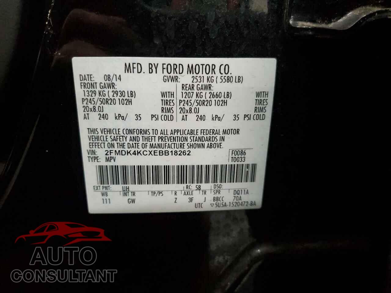 FORD EDGE 2014 - 2FMDK4KCXEBB18262