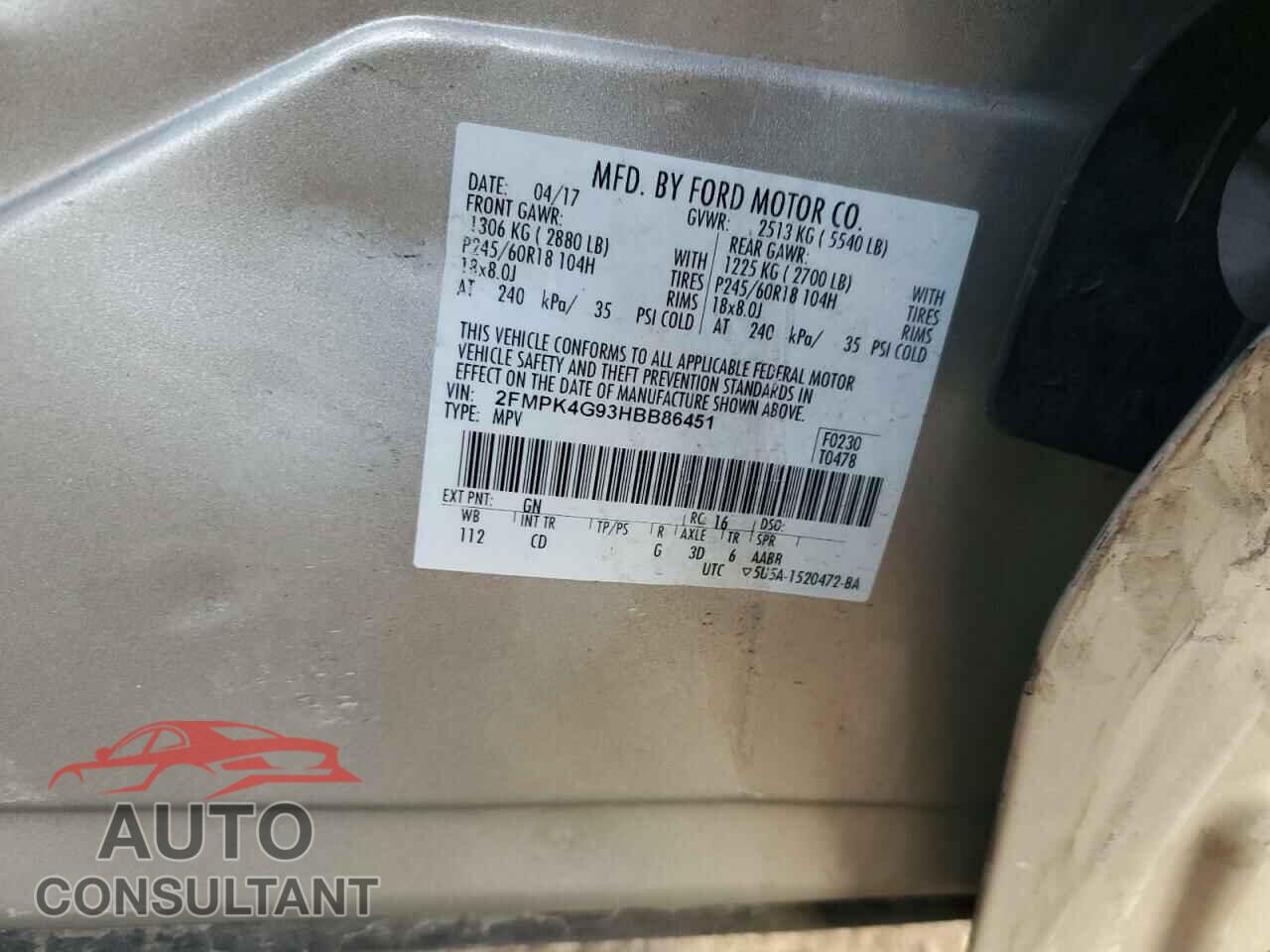 FORD EDGE 2017 - 2FMPK4G93HBB86451