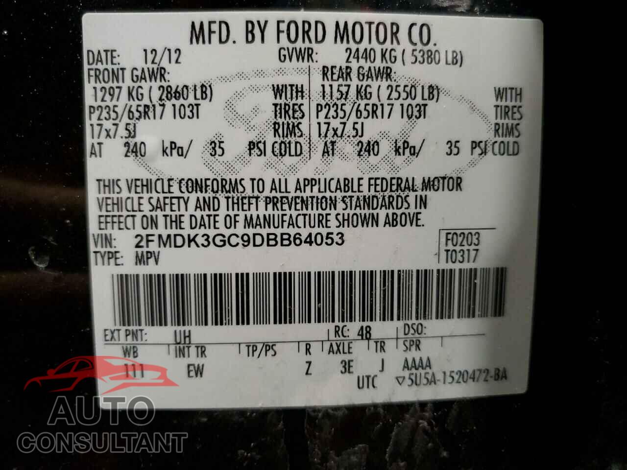 FORD EDGE 2013 - 2FMDK3GC9DBB64053