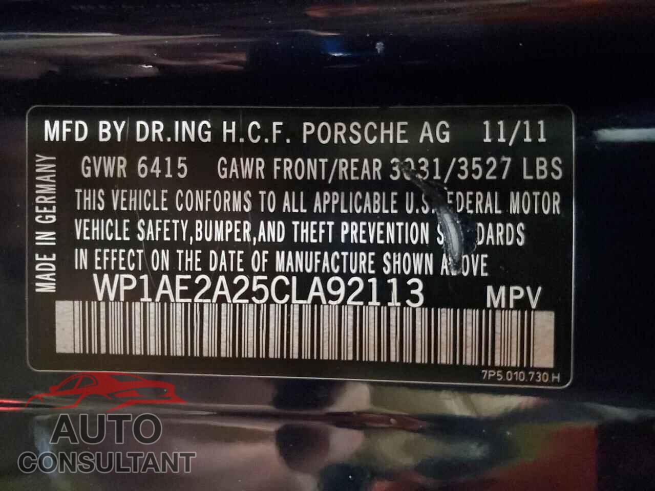 PORSCHE CAYENNE 2012 - WP1AE2A25CLA92113