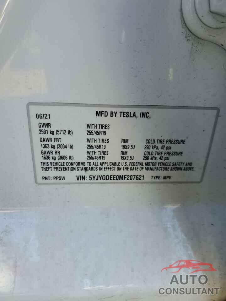 TESLA MODEL Y 2021 - 5YJYGDEE0MF207621