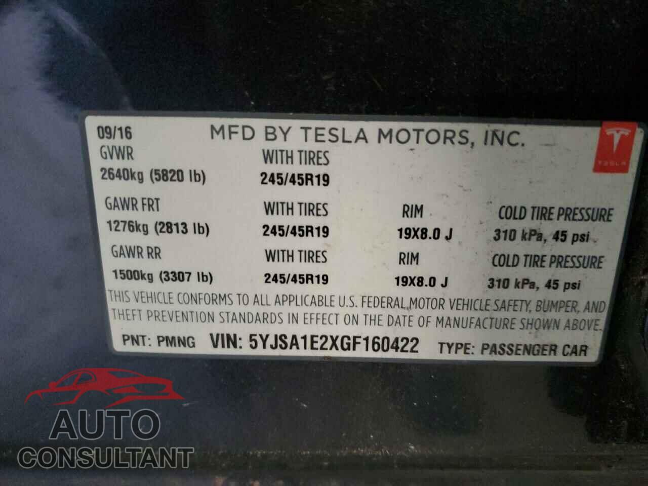 TESLA MODEL S 2016 - 5YJSA1E2XGF160422