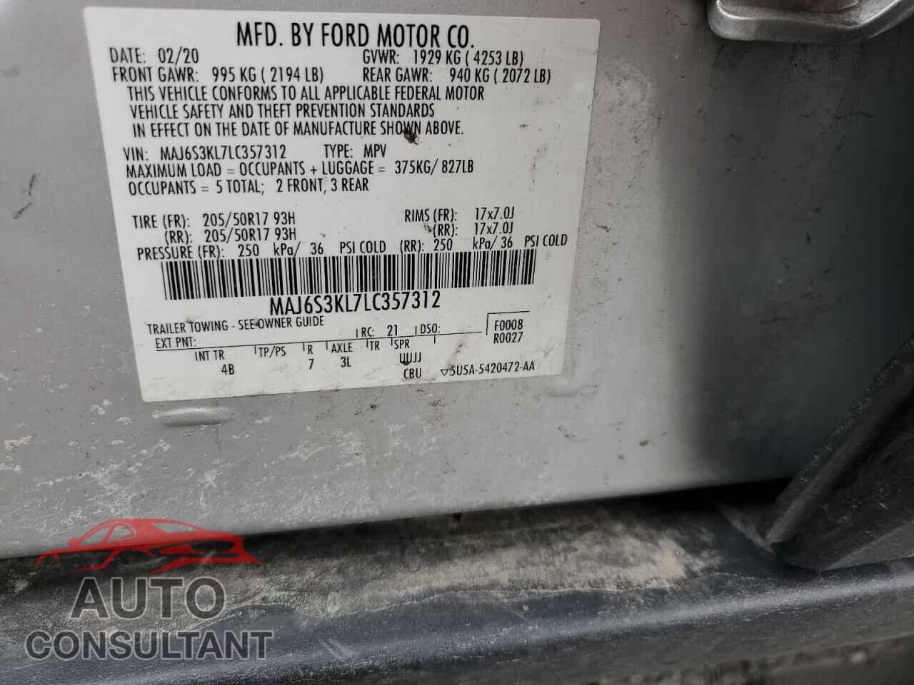 FORD ECOSPORT 2020 - MAJ6S3KL7LC357312