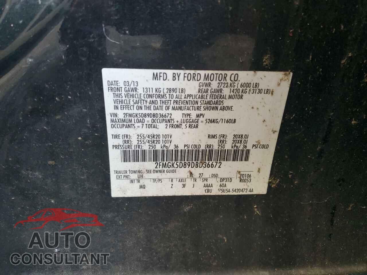 FORD FLEX 2013 - 2FMGK5D89DBD36672