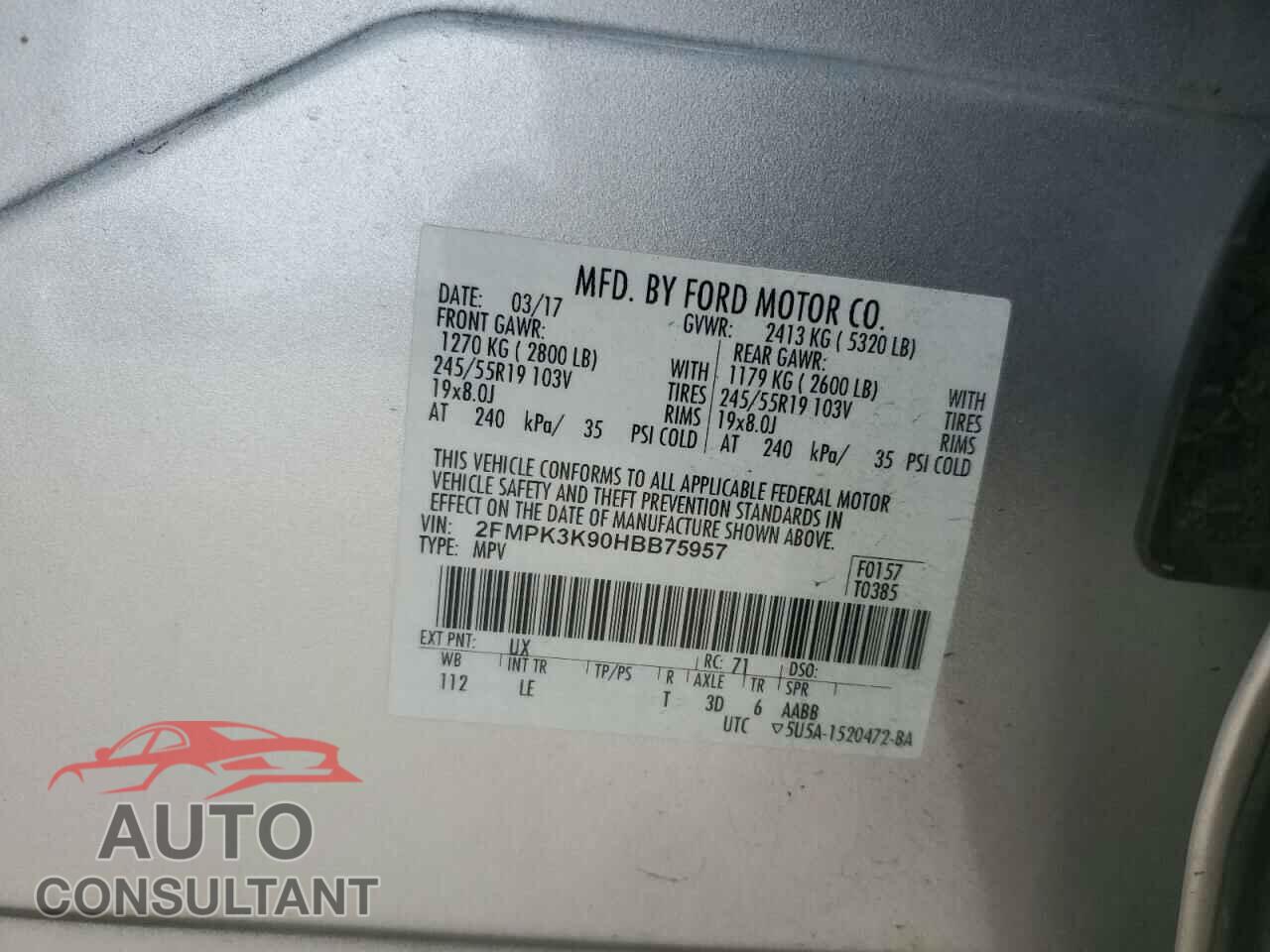 FORD EDGE 2017 - 2FMPK3K90HBB75957