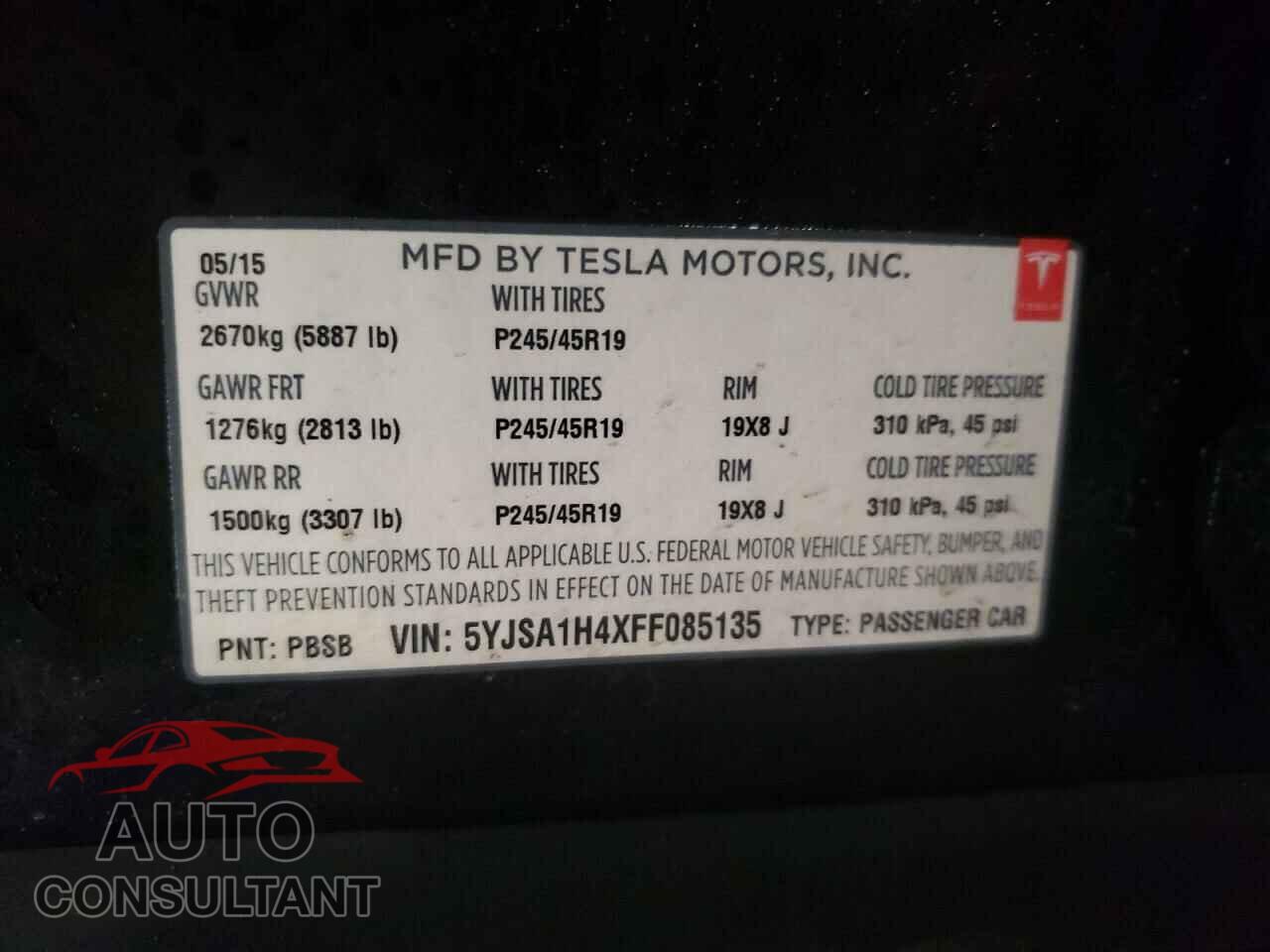 TESLA MODEL S 2015 - 5YJSA1H4XFF085135