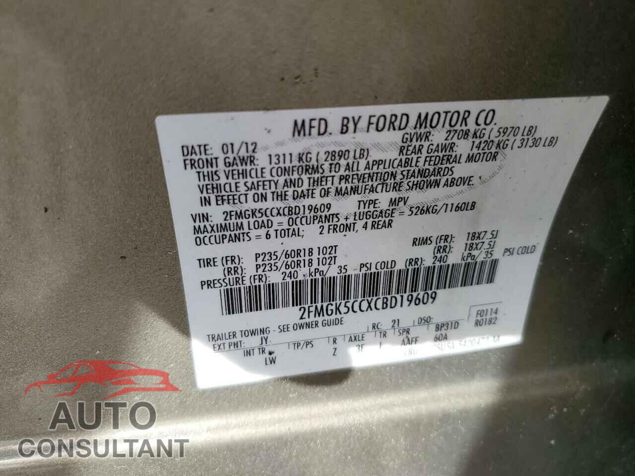 FORD FLEX 2012 - 2FMGK5CCXCBD19609