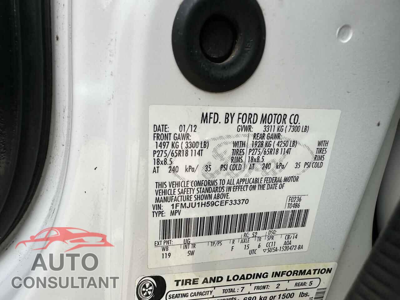 FORD EXPEDITION 2012 - 1FMJU1H59CEF33370