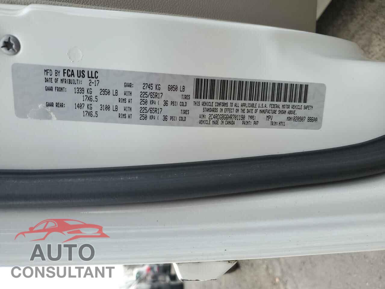 DODGE CARAVAN 2017 - 2C4RDGBG6HR701190