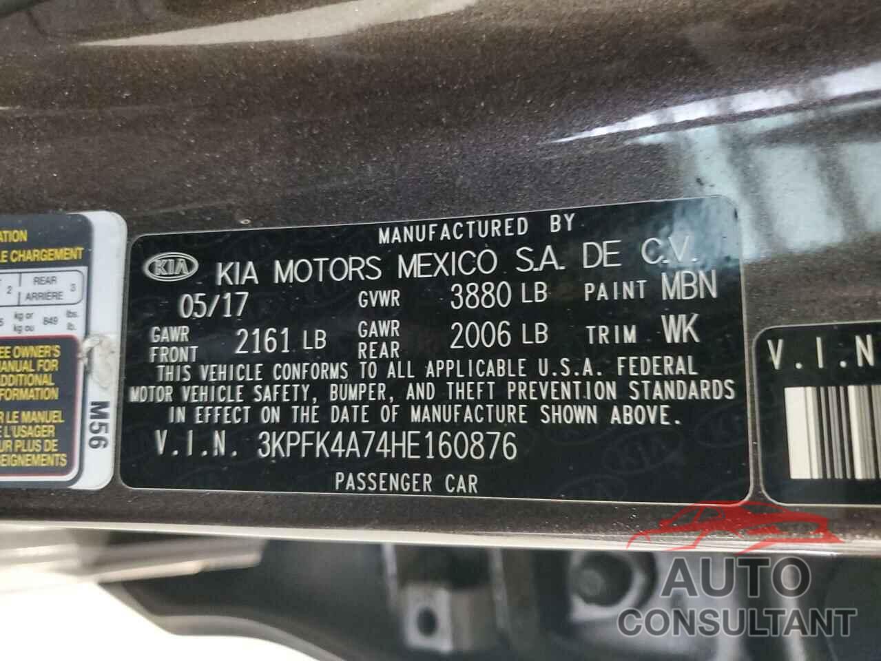 KIA FORTE 2017 - 3KPFK4A74HE160876