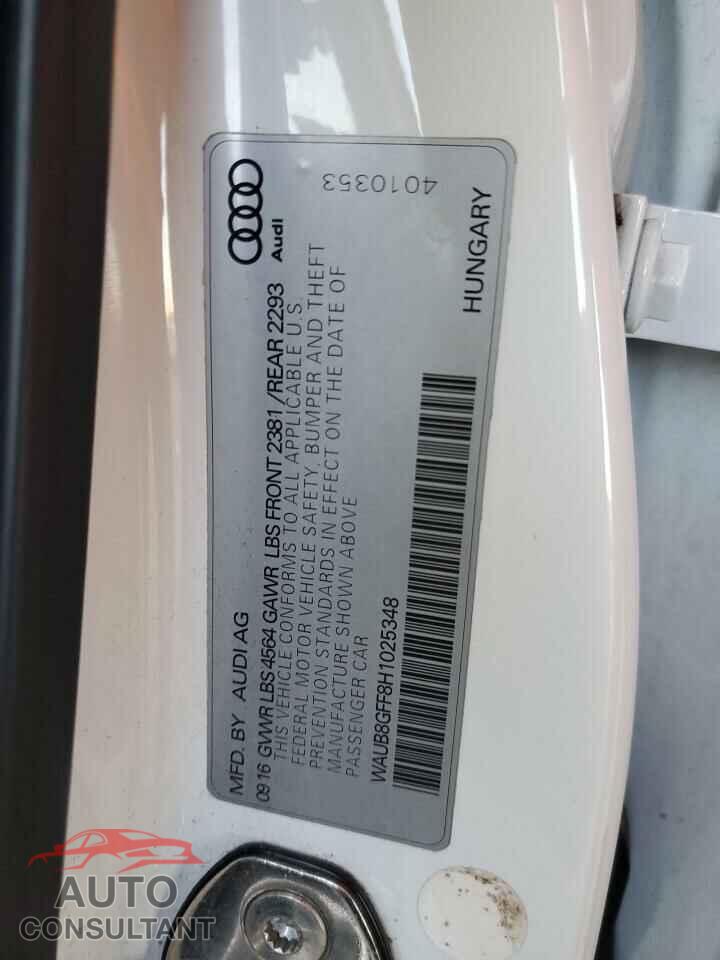 AUDI A3 2017 - WAUB8GFF8H1025348