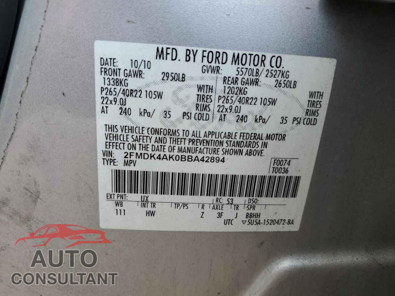 FORD EDGE 2011 - 2FMDK4AK0BBA42894