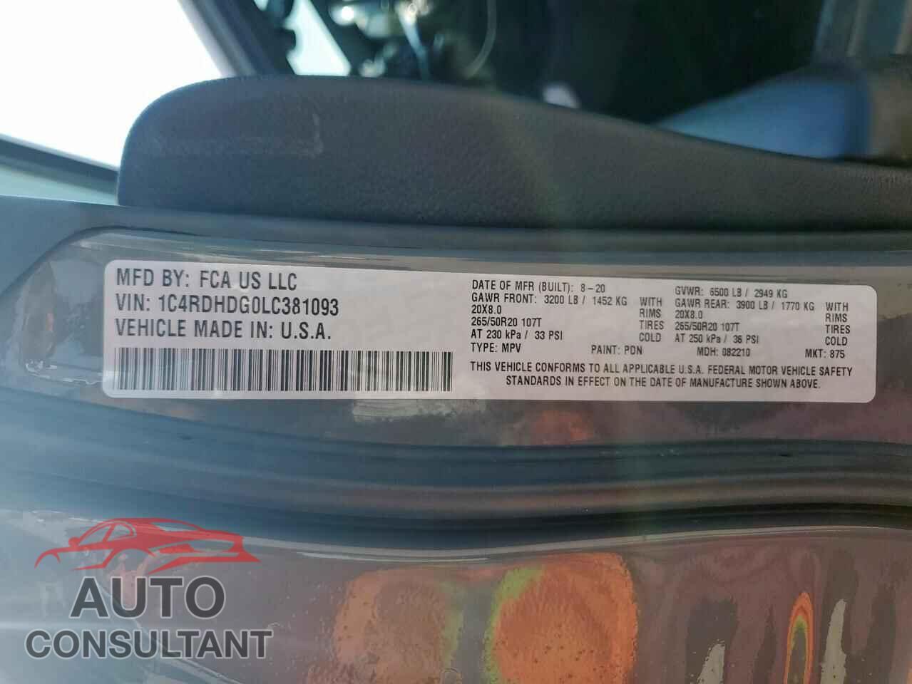 DODGE DURANGO 2020 - 1C4RDHDG0LC381093